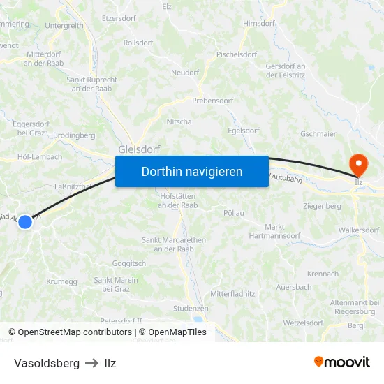 Vasoldsberg to Ilz map