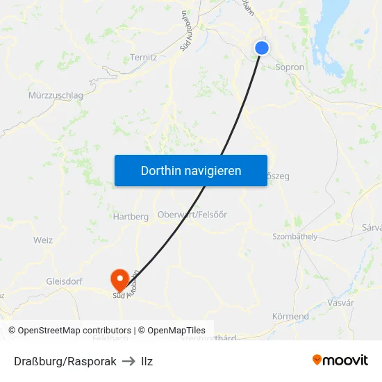 Draßburg/Rasporak to Ilz map