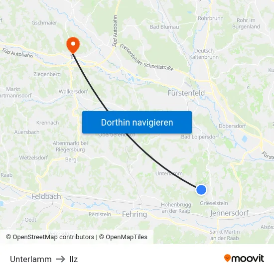 Unterlamm to Ilz map