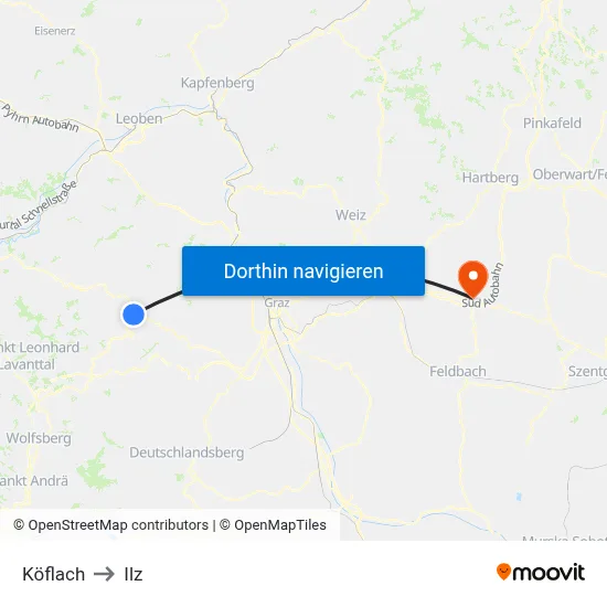 Köflach to Ilz map