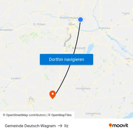 Gemeinde Deutsch-Wagram to Ilz map