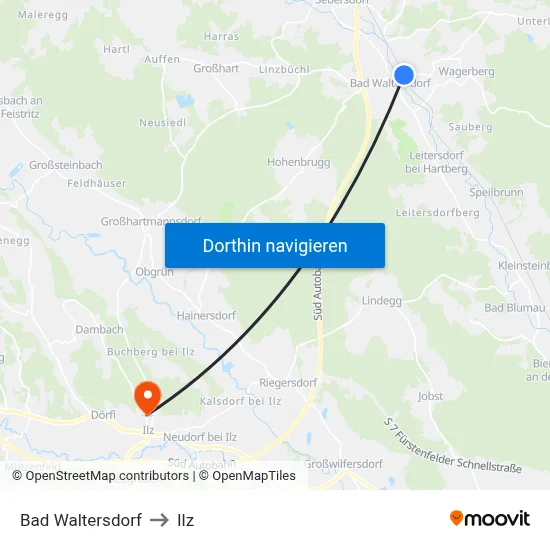 Bad Waltersdorf to Ilz map