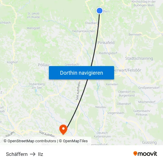 Schäffern to Ilz map