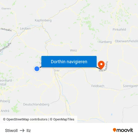 Stiwoll to Ilz map