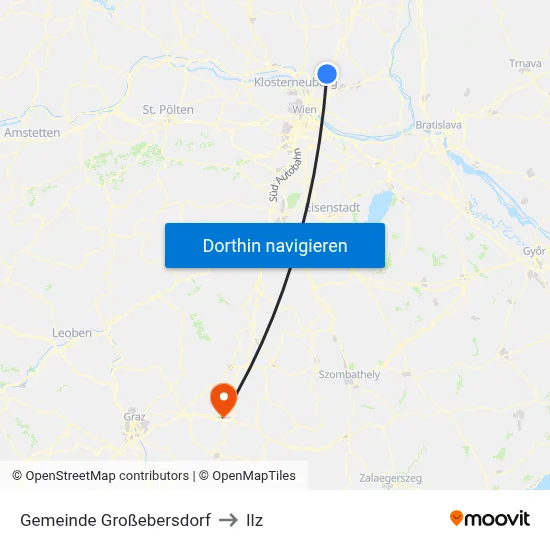 Gemeinde Großebersdorf to Ilz map