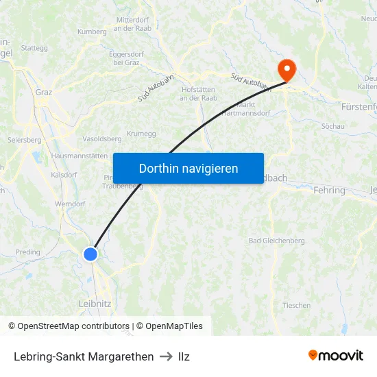 Lebring-Sankt Margarethen to Ilz map