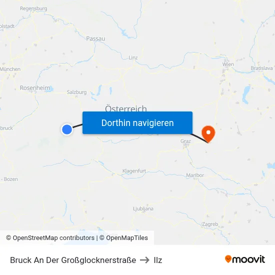 Bruck An Der Großglocknerstraße to Ilz map