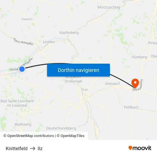 Knittelfeld to Ilz map