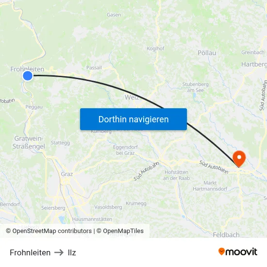 Frohnleiten to Ilz map