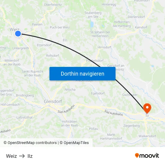 Weiz to Ilz map