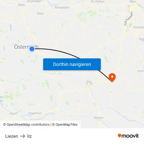 Liezen to Ilz map