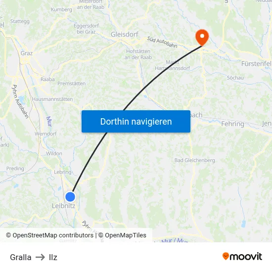 Gralla to Ilz map