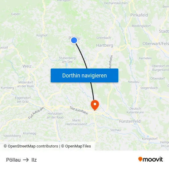 Pöllau to Ilz map