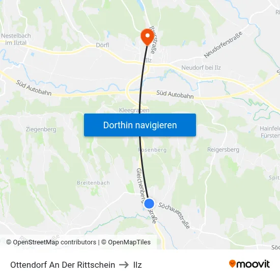Ottendorf An Der Rittschein to Ilz map
