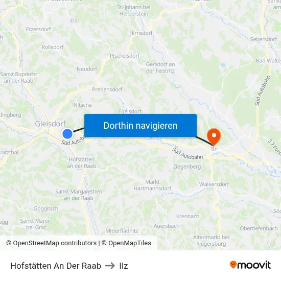 Hofstätten An Der Raab to Ilz map