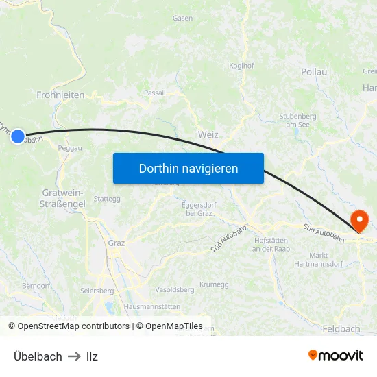 Übelbach to Ilz map