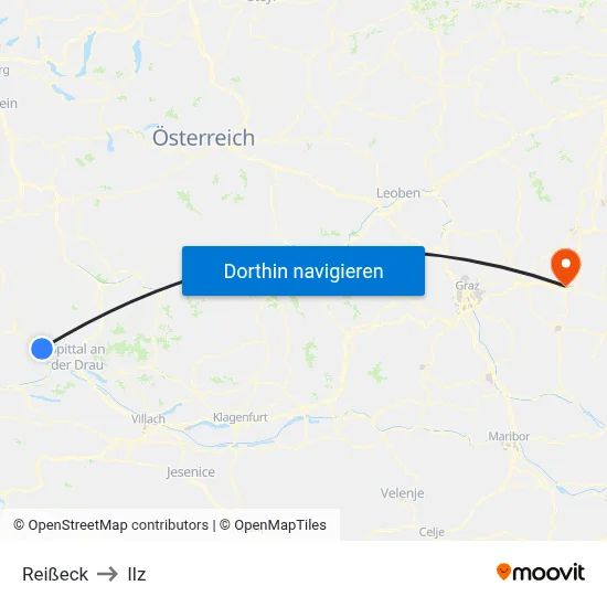 Reißeck to Ilz map