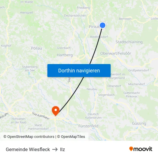 Gemeinde Wiesfleck to Ilz map