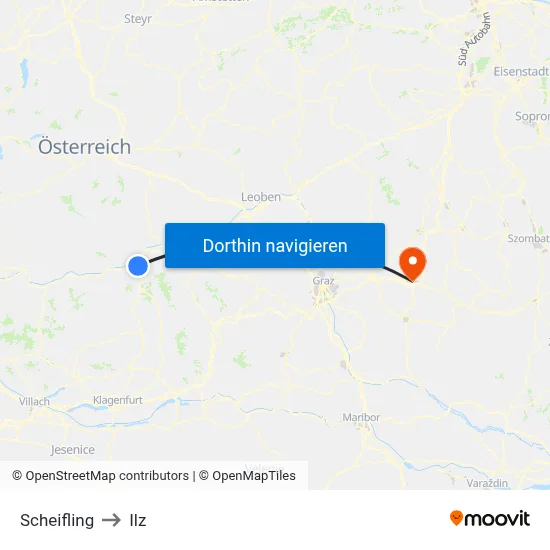 Scheifling to Ilz map