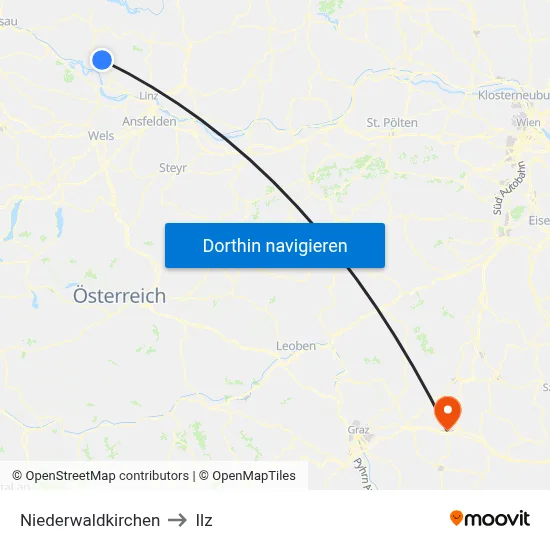 Niederwaldkirchen to Ilz map