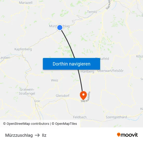 Mürzzuschlag to Ilz map