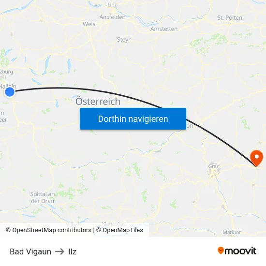 Bad Vigaun to Ilz map