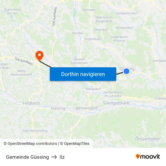 Gemeinde Güssing to Ilz map