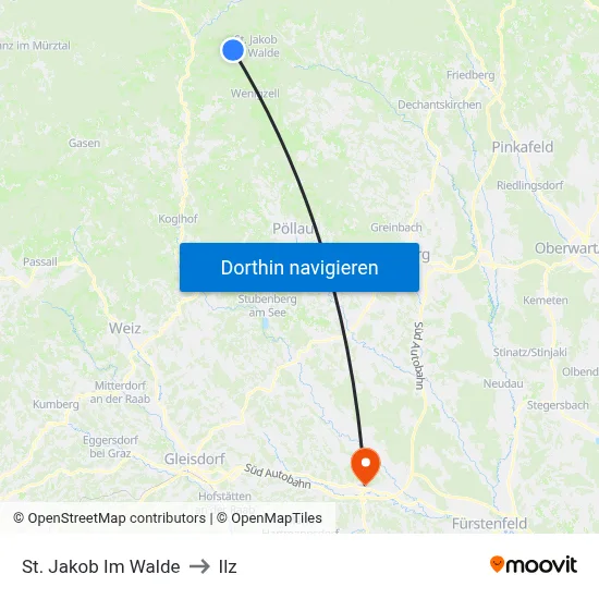 St. Jakob Im Walde to Ilz map