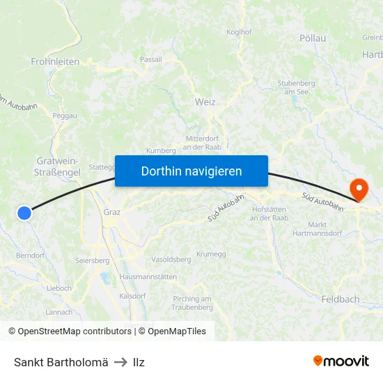 Sankt Bartholomä to Ilz map