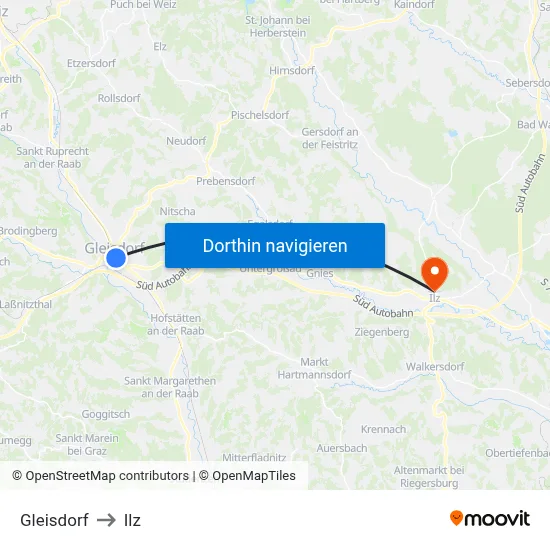 Gleisdorf to Ilz map