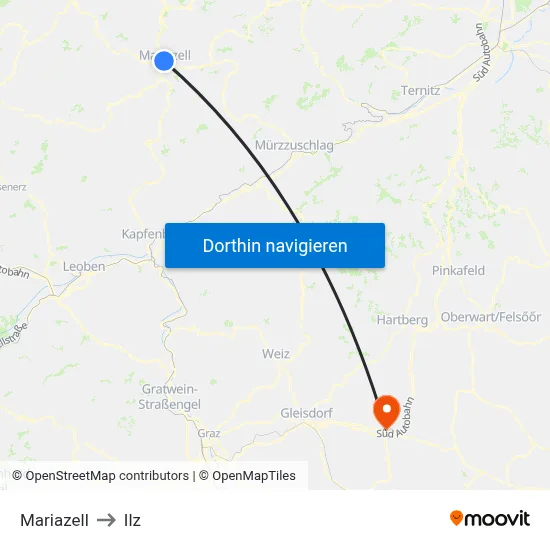 Mariazell to Ilz map