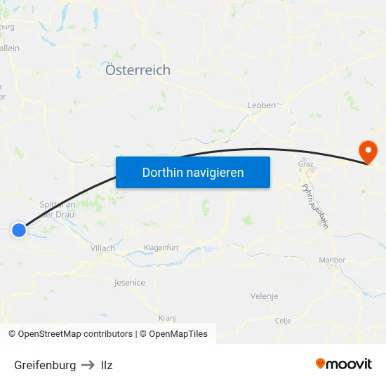 Greifenburg to Ilz map