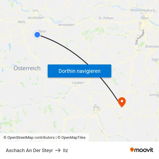 Aschach An Der Steyr to Ilz map