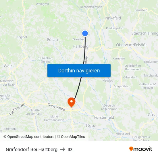Grafendorf Bei Hartberg to Ilz map