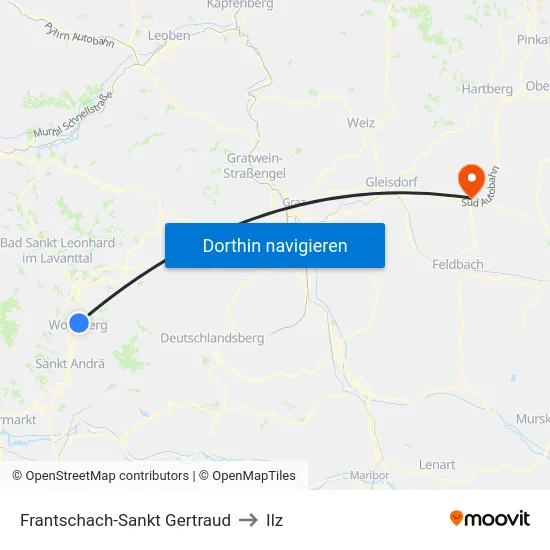 Frantschach-Sankt Gertraud to Ilz map