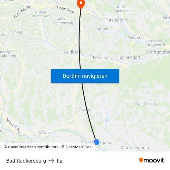 Bad Radkersburg to Ilz map
