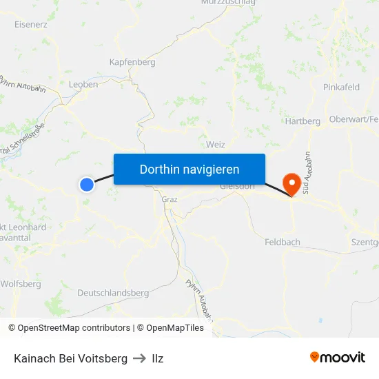 Kainach Bei Voitsberg to Ilz map