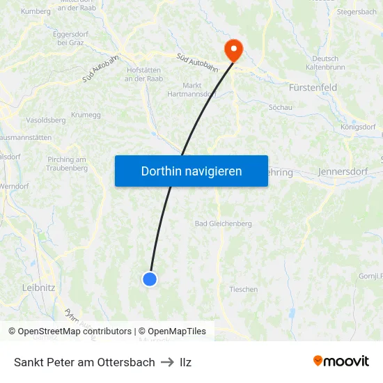 Sankt Peter am Ottersbach to Ilz map