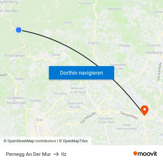 Pernegg An Der Mur to Ilz map