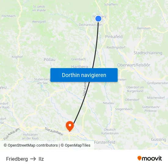 Friedberg to Ilz map