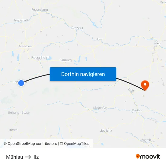 Mühlau to Ilz map