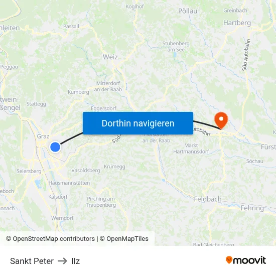 Sankt Peter to Ilz map