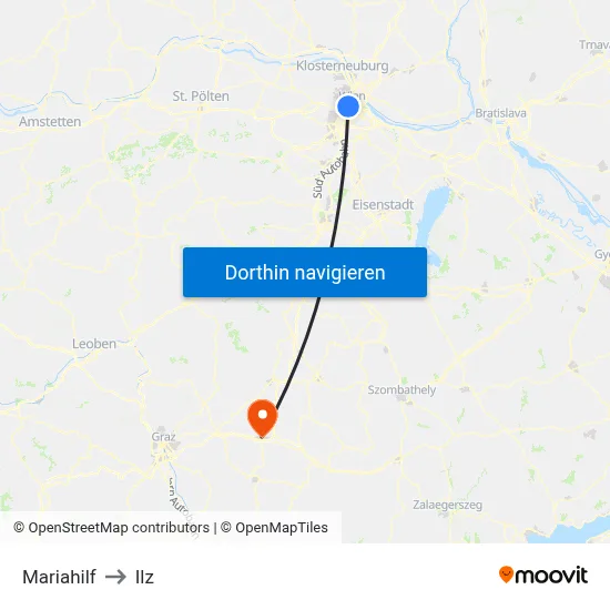 Mariahilf to Ilz map