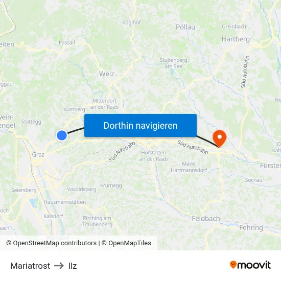 Mariatrost to Ilz map