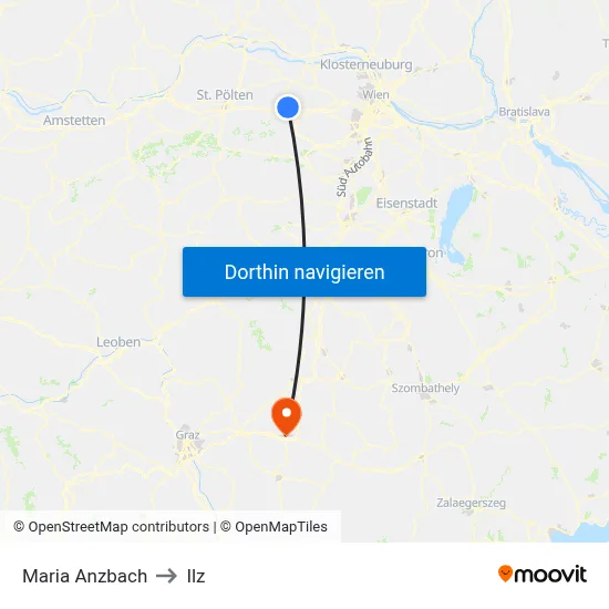 Maria Anzbach to Ilz map