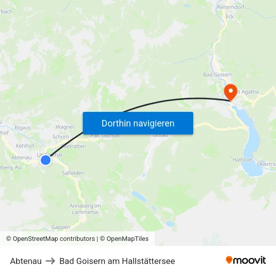 Abtenau to Bad Goisern am Hallstättersee map