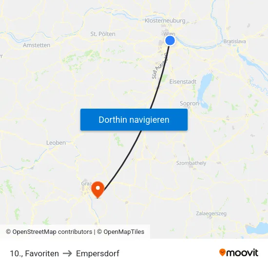 10., Favoriten to Empersdorf map