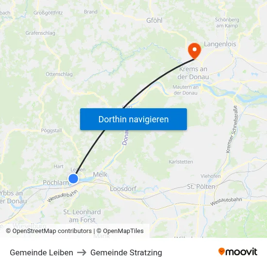 Gemeinde Leiben to Gemeinde Stratzing map