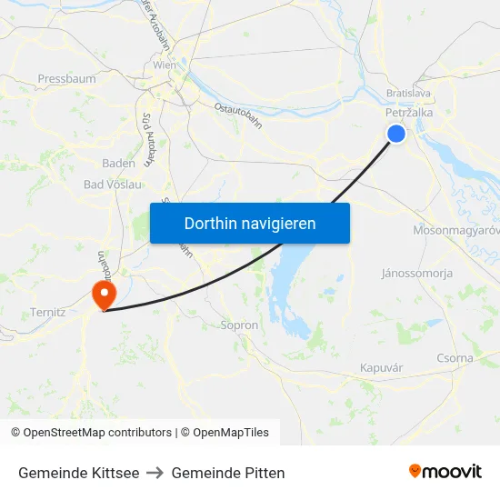 Gemeinde Kittsee to Gemeinde Pitten map