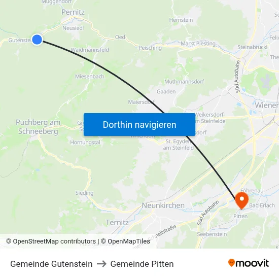 Gemeinde Gutenstein to Gemeinde Pitten map